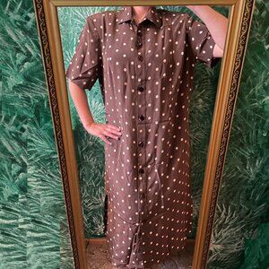 Piero Moretti 1969 Brown Polka Dot 100% Seta Silk Button Up Dress